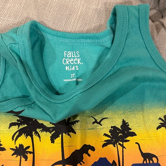 Falls Creek Kids' Teal and Yellow Dinosaur Tank Top - Picture 2 of 5